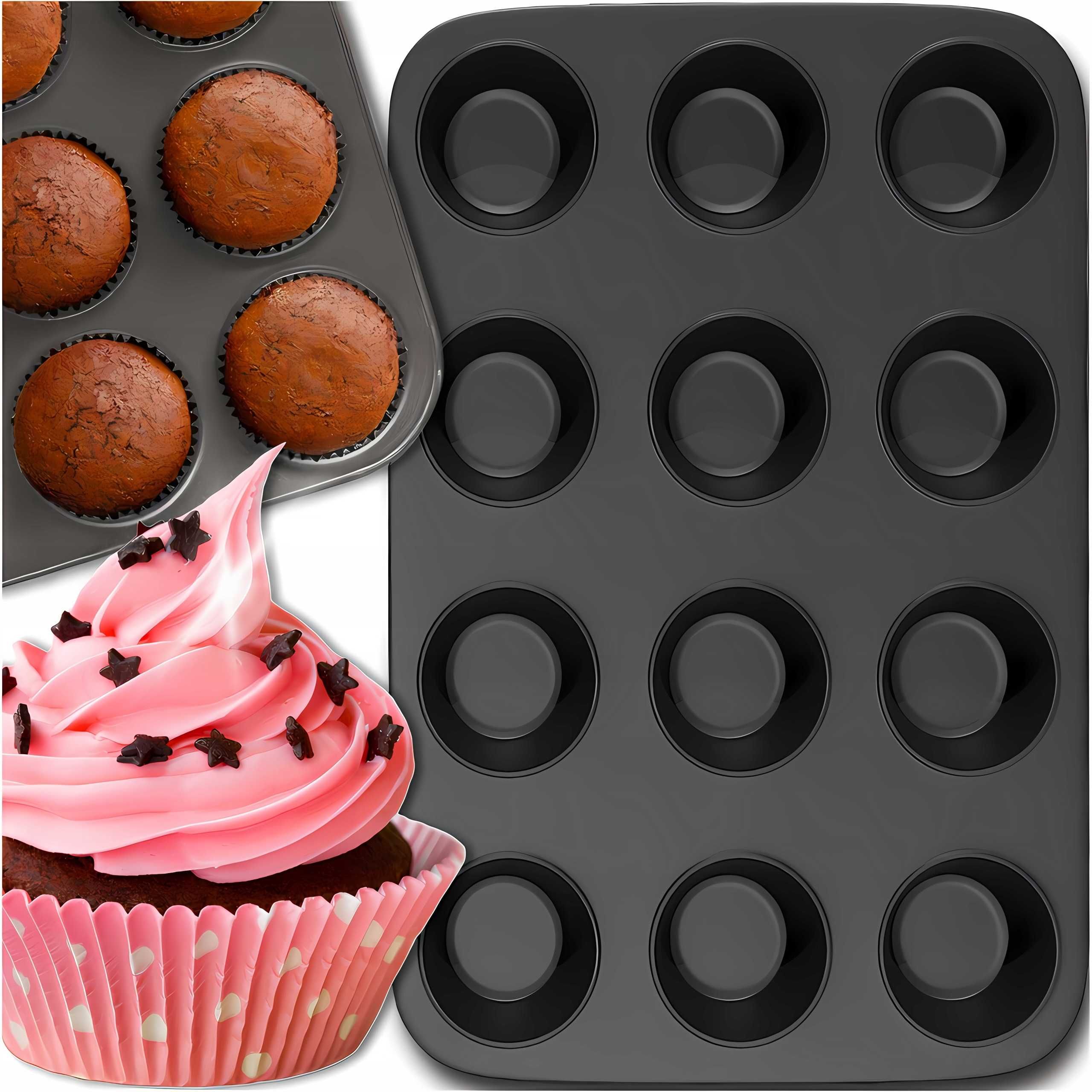 Forma Foremka Blacha Pieczenia Babeczek 12 Muffinek Czarna Teflonowa