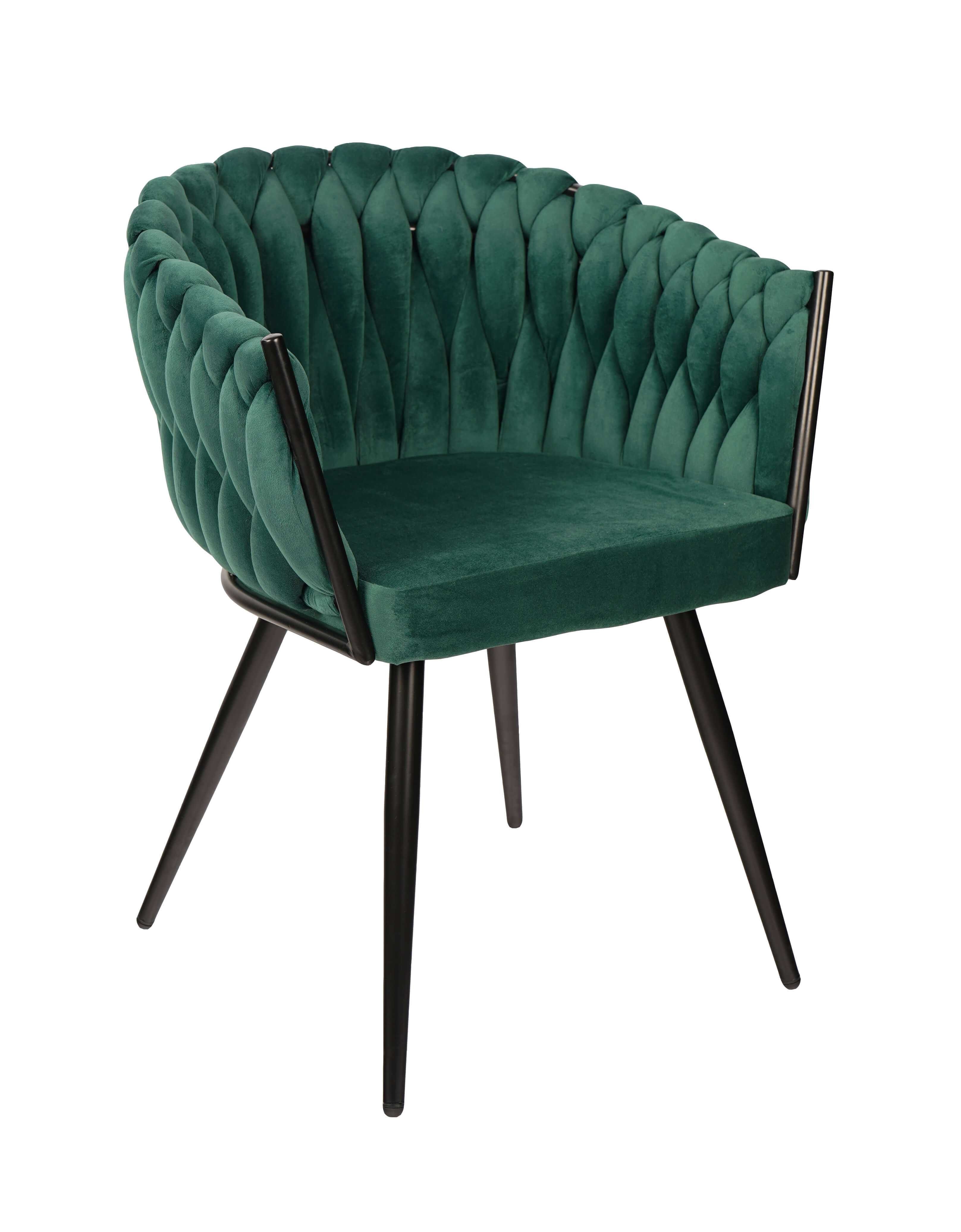 Krzeslo ASTI Zielone przeplatane tapicerowane plecione nowoczesne