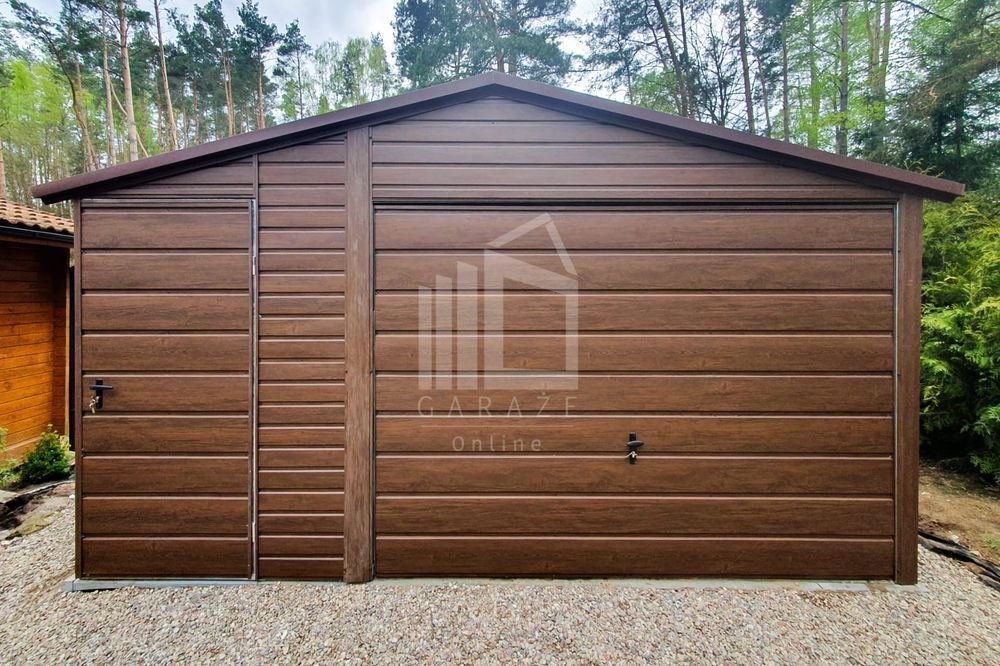 Garaż Blaszany 4,5X6M + Wiata - Brama - Drzwi - Drewnopodobny  Id563