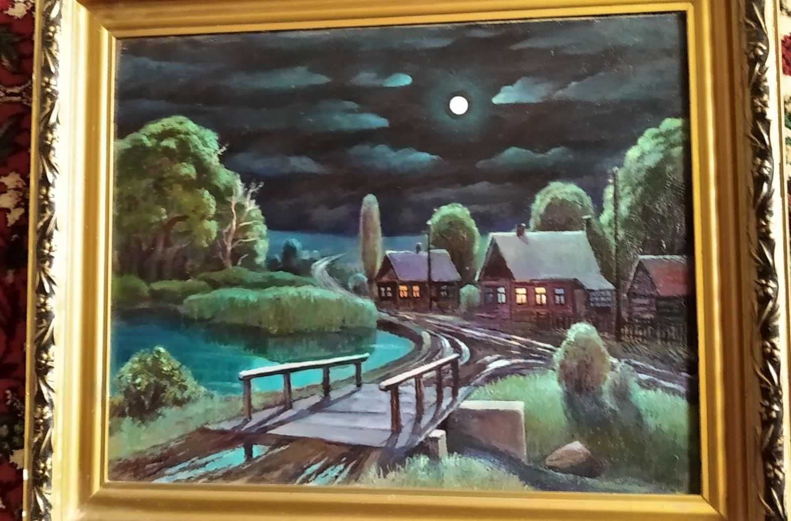 Картина Лунная ночь в деревне после дождя холст мас 1993 Дашкевич А.К