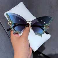Granatowe okulary przeciwsłoneczne motylki cyrkonie damskie