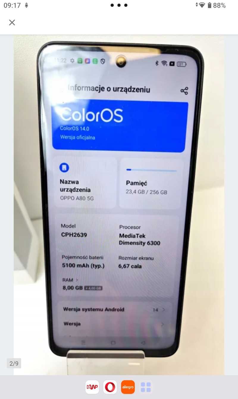 ELEGANCKI OPPO A80 5g. Gwarancja producenta. Pamięć 8/256gb