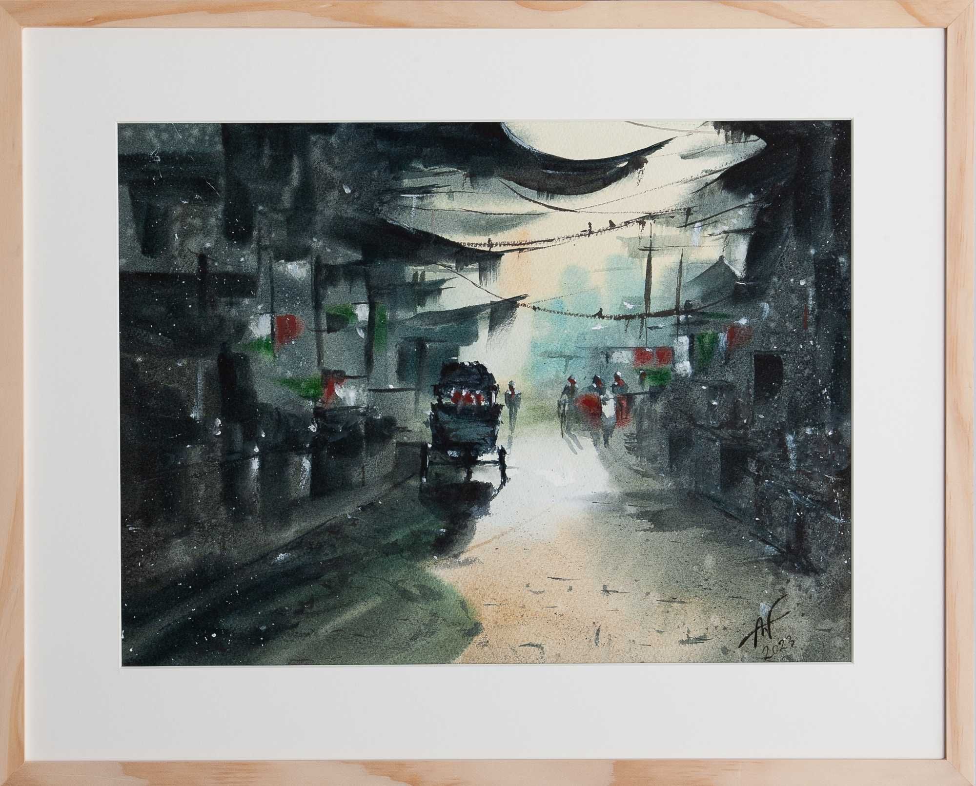 Akwarela w oprawie 50x40cm, Chiński rynek 2