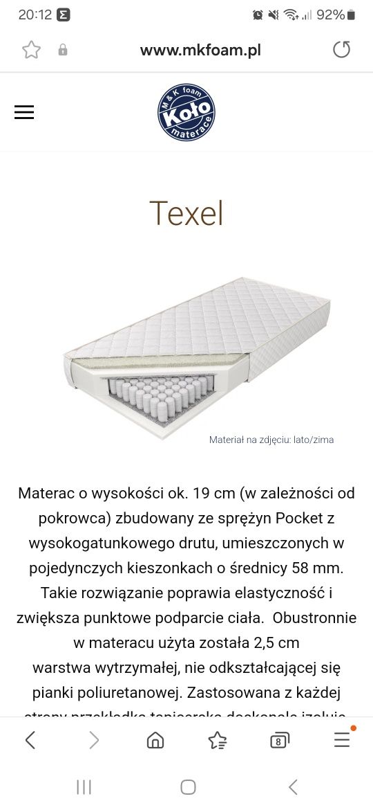 Materac M&K Foam 160x80