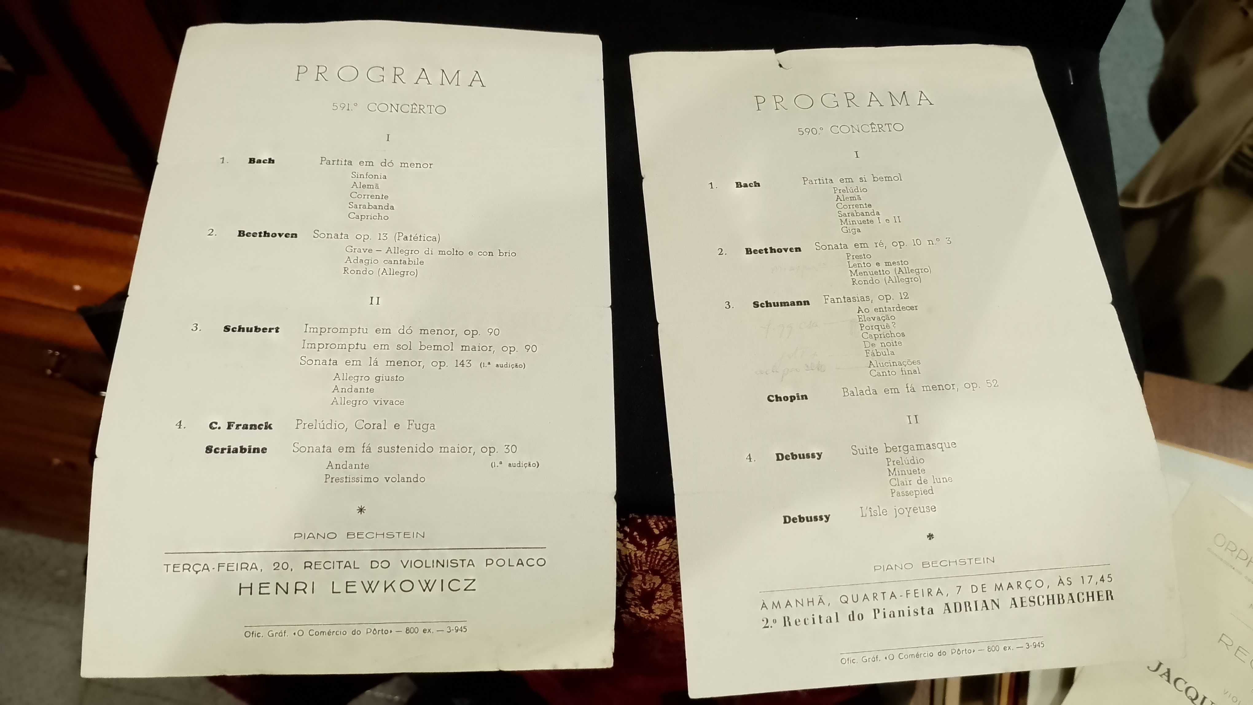 Programa Teatro S. João 1945 Pianista Adrian Aeschbacher