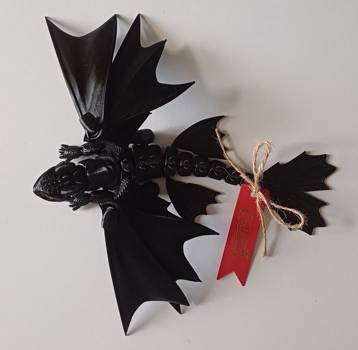 Іграшка рухливий дракон беззубик чорний 3д принтер, антистрес, тварина