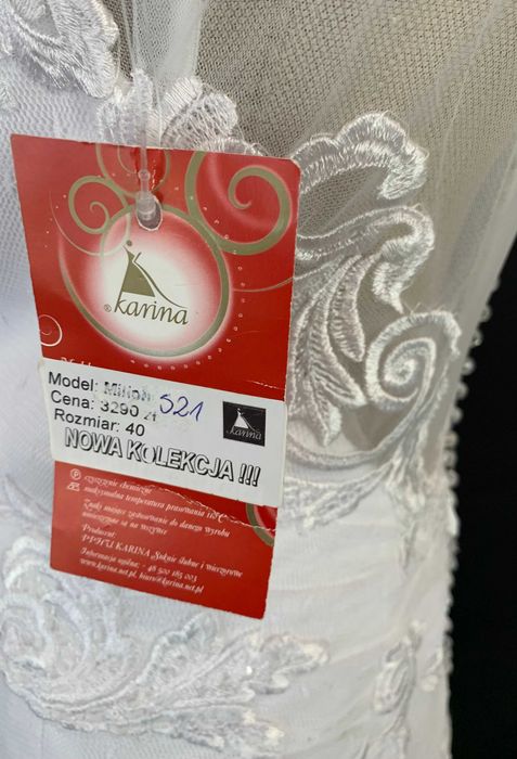 Nowa suknia ślubna 40 L Syrena z trenem koronka rybka biała na cywilny