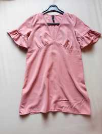 Sukienka Zara Trf S różowa falbany V neck