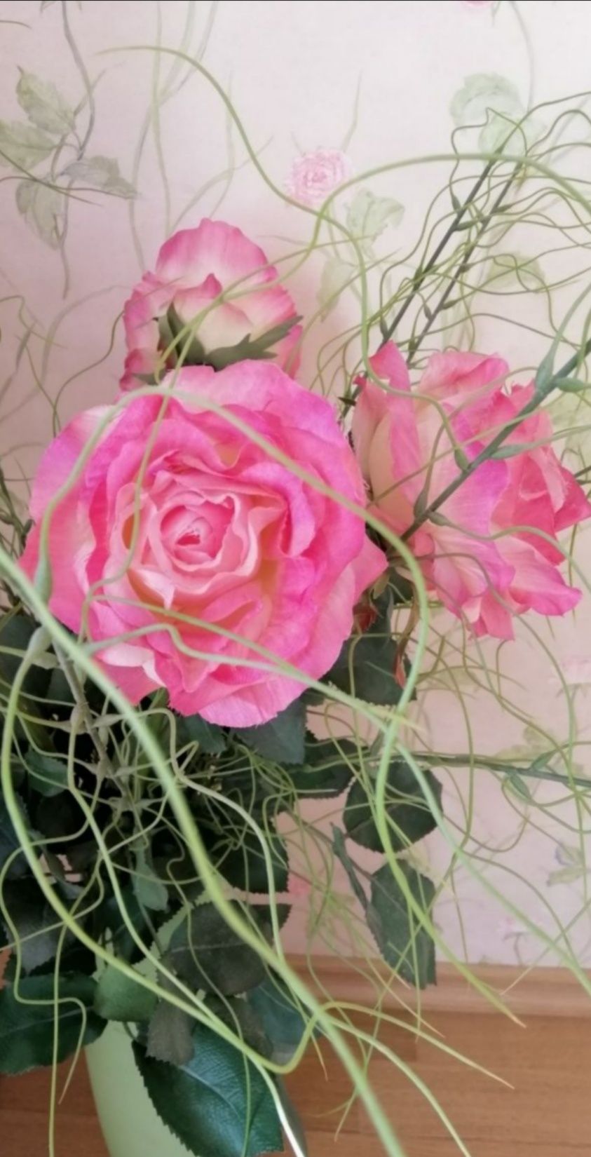 Искусственная роза, ветки зелени для декора, розовая роза, 80см