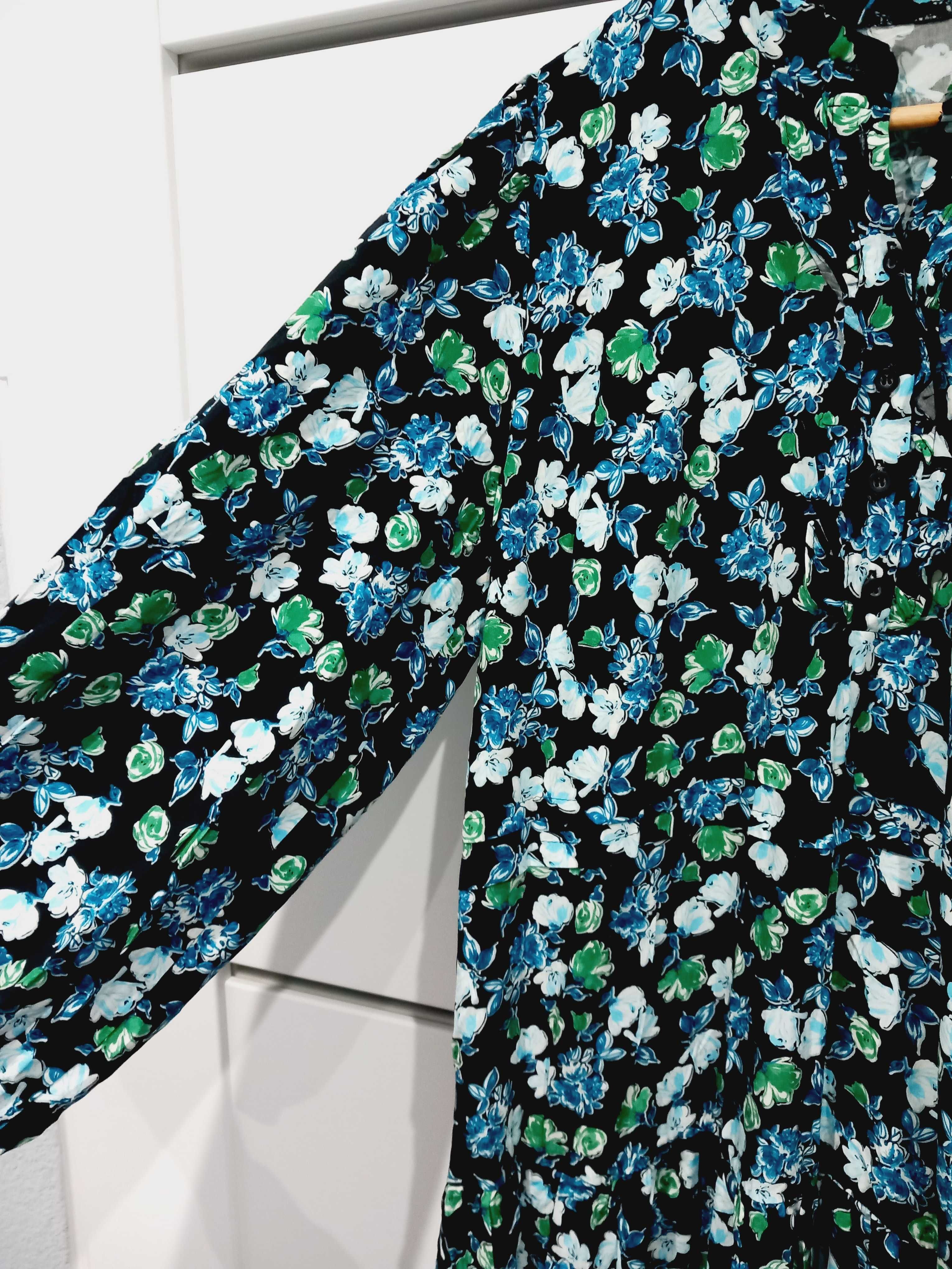 Reserved dluga maxi oversize kolorowa sukienka w kwiaty z wiskozy L/XL