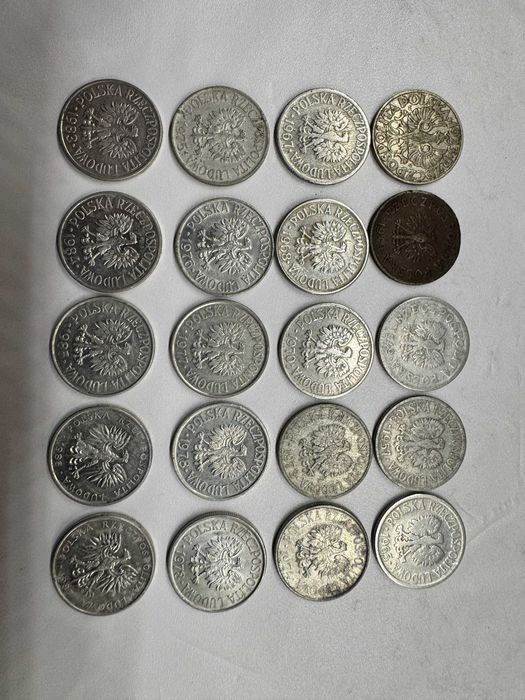 Monety 50 groszy od 1923 do 1987 roku 20 sztuk komplet