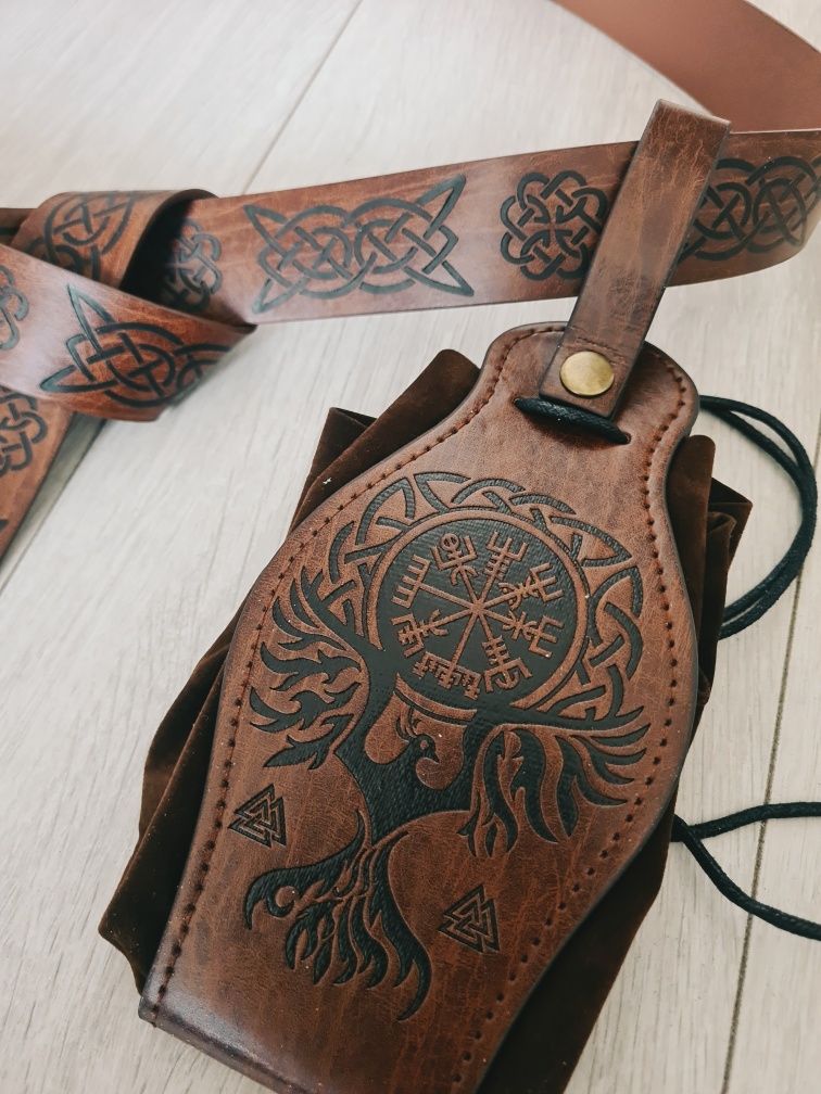 Pas pasek średniowieczny Nordycki Feniks Larp Vegvisir survival sakwa
