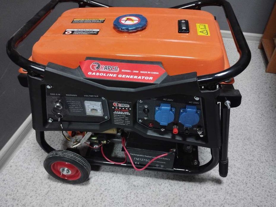 Бензиновий генератор 4 кВт Мідь, АКБ, на колесах, Бензогенератор Rapco