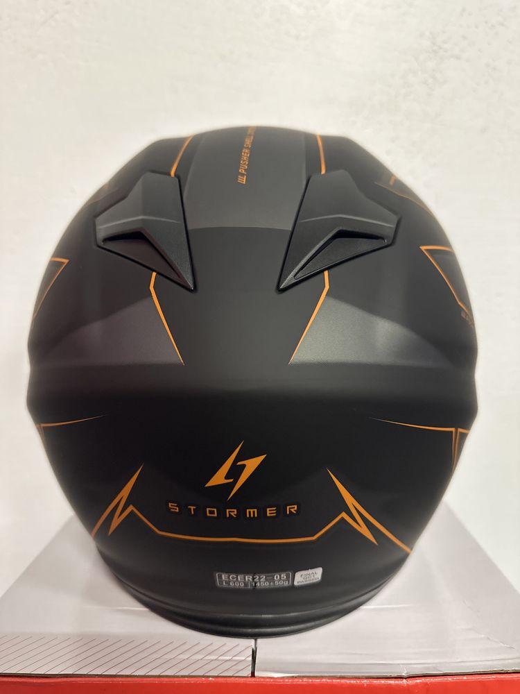 Kask motocyklowy integralny stormer pusher czarny pomarańcz M,L,XL