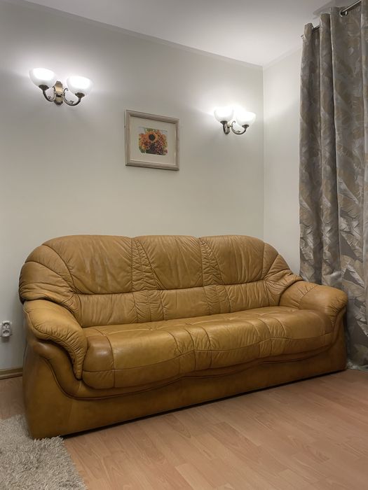 Kanapa rozkładana + fotel 100% skóra