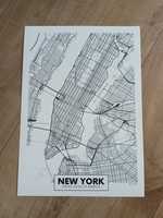 Plakat mapa Nowego Jorku, New York USA czarno-biały plakat A3