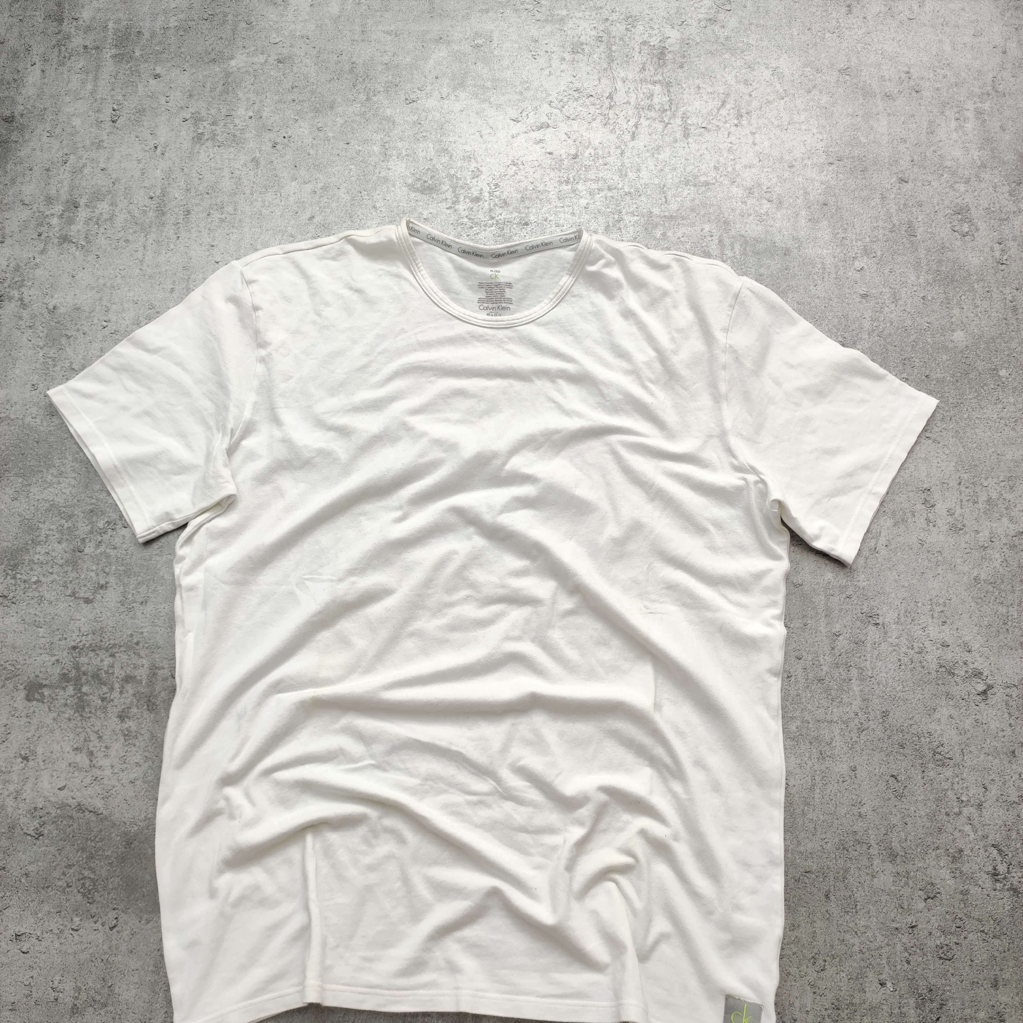 MĘSKA Koszulka Biała Klasyk Elegancka Bawełna Basic CK Calvin Klein