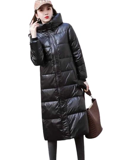 Długa pikowana kurtka z kapturem czarna wodoodporna XXL