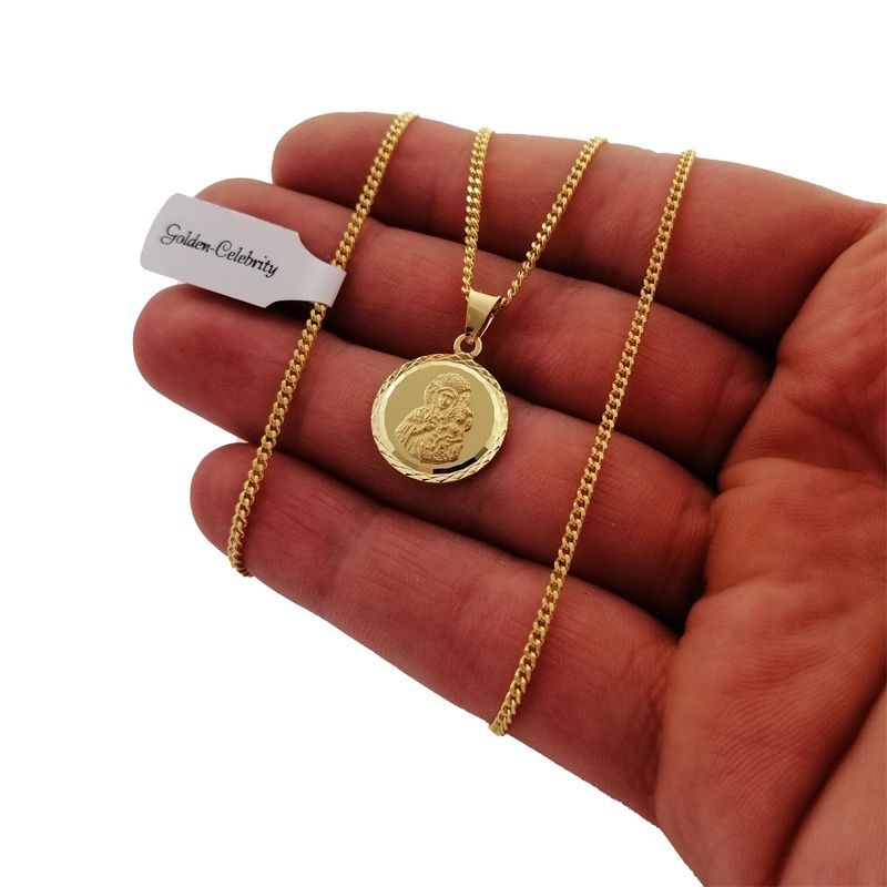 Złoty Naszyjnik Pancerka + Medalik Matka Boska Pr. 925/585/14k + Dedyk