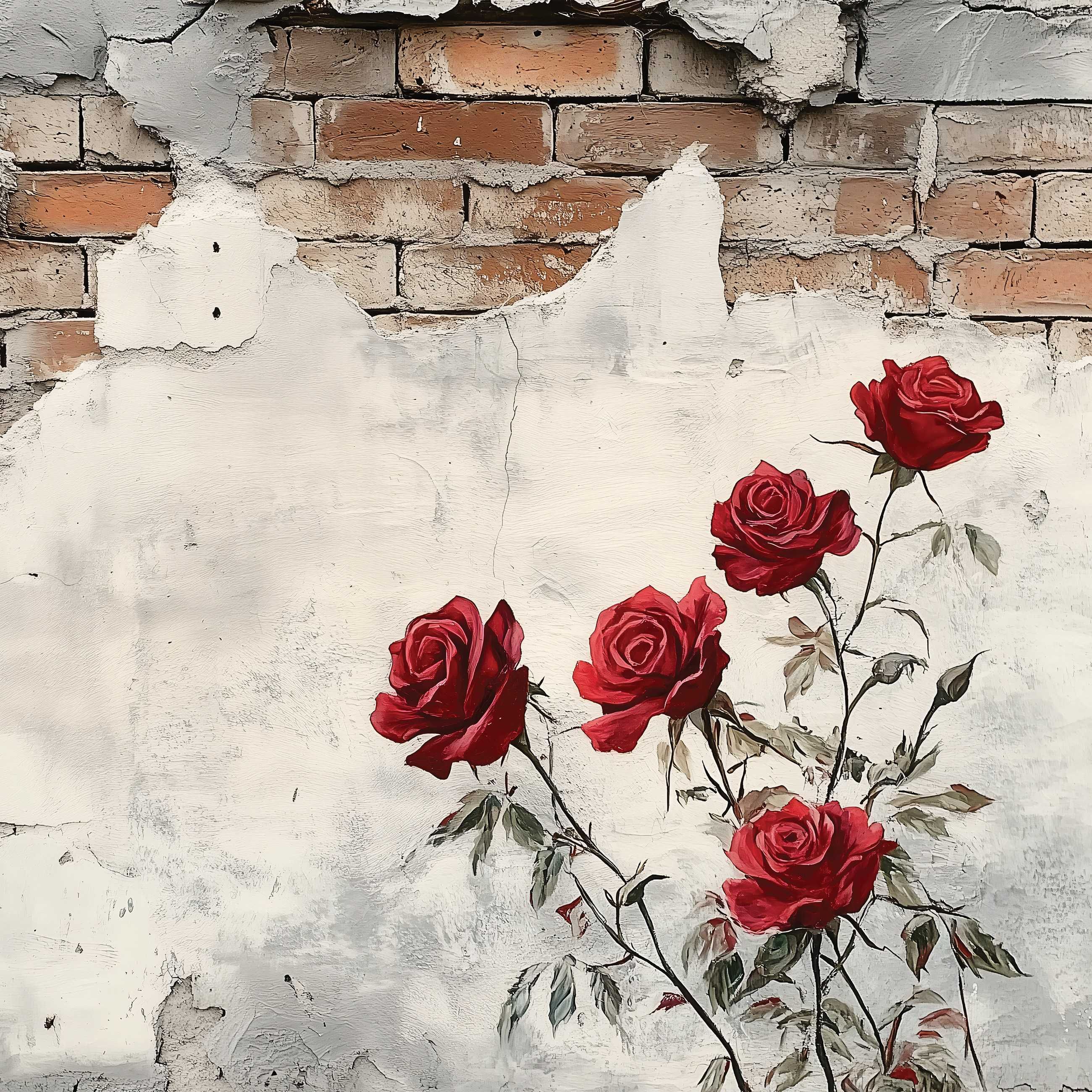 Fototapeta Ściana Cegła Róże Kwiaty Natura Beton Tynk 3D + KLEJ