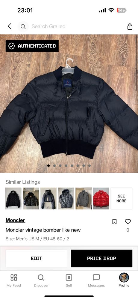 Moncler пуховый бомбер оригинал