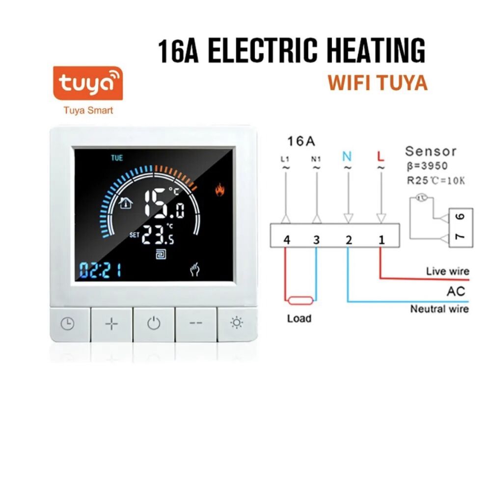 Розумний програмований термостат (16А) для теплої підлоги з WIFI