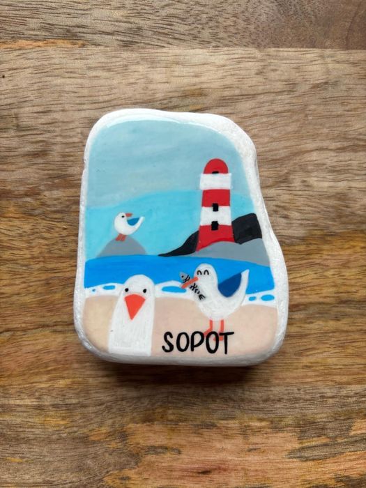 Sopot, magnes na lodowke, malowany kamien