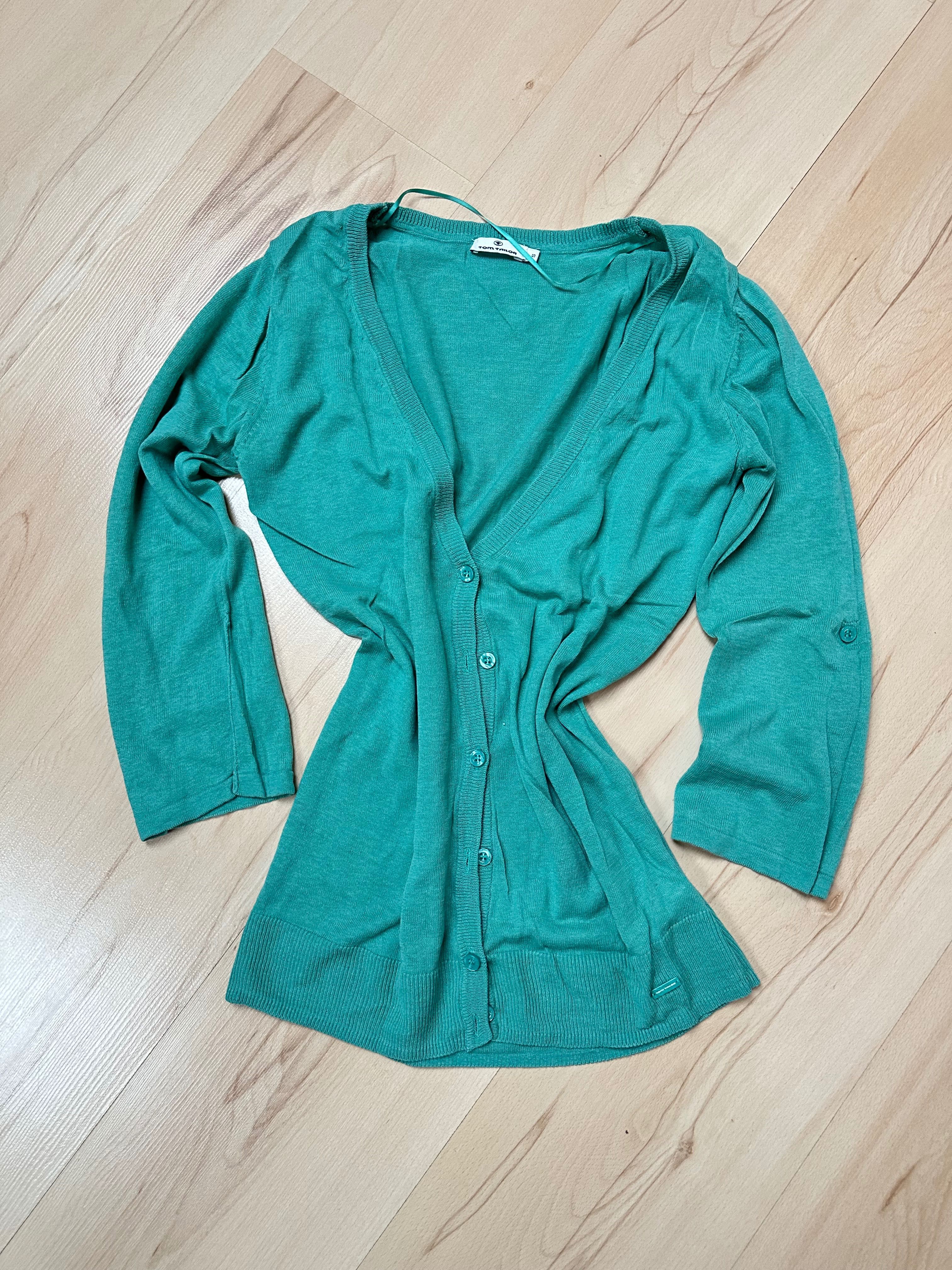 Tom Tailor bawełniany sweter guziki turkus damski v neck