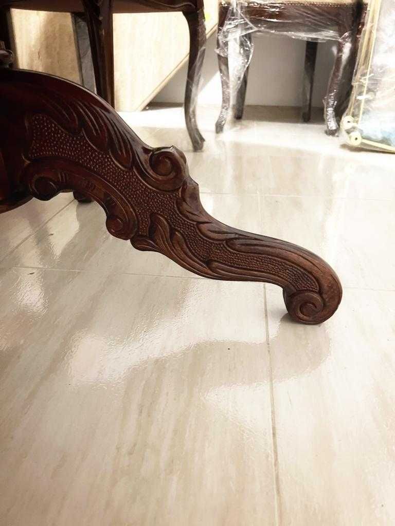 Stół drewniany okrągły rzeźbiony noga Antyk elegancki 120cm rozkładany