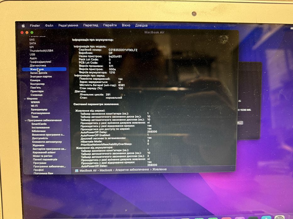 Macbook Air 2017 intel i5/8/256gb/291-цикл/зарядка