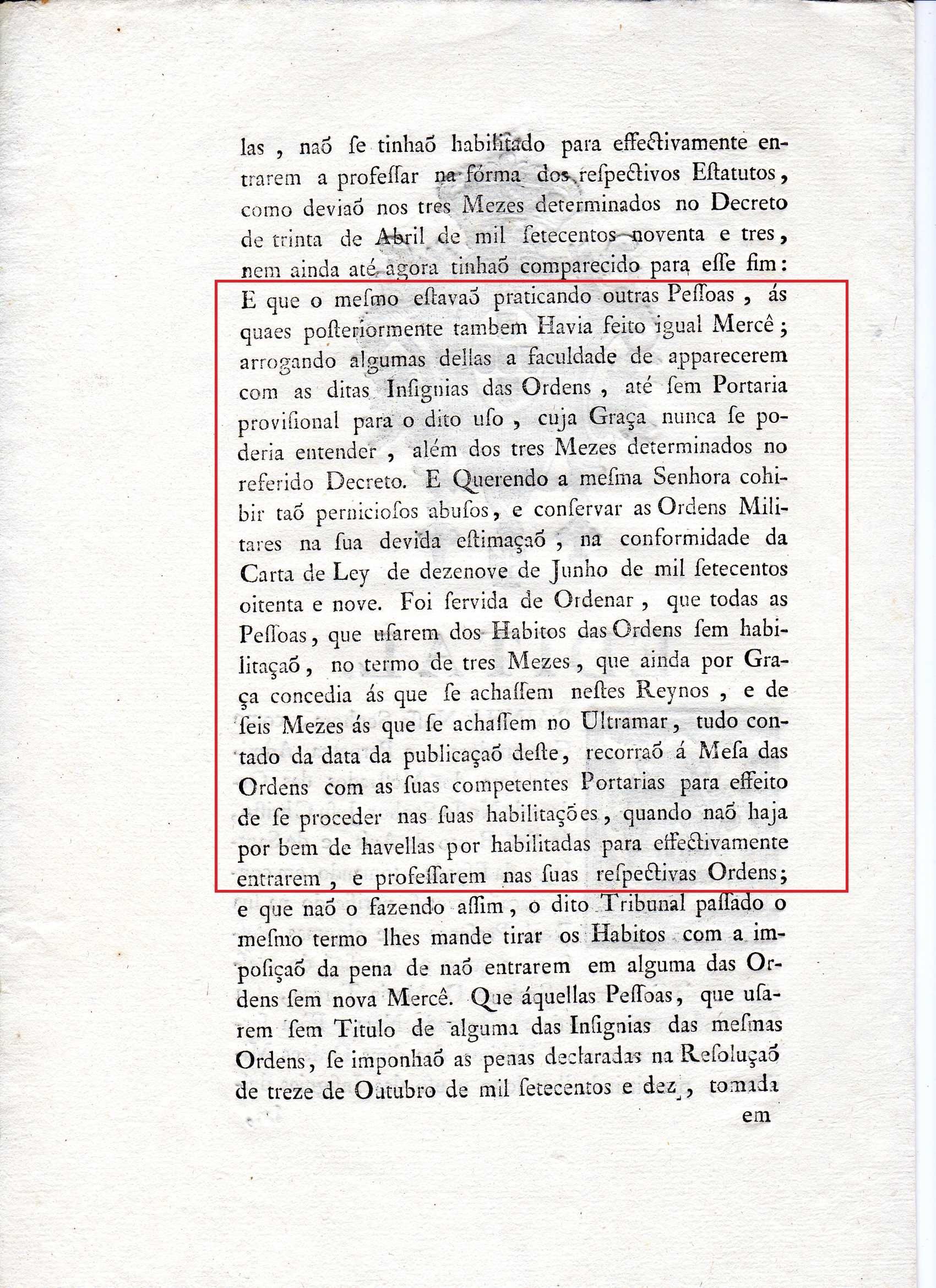 Edital sobre o Abuso no Uso das Insígnias das Ordens Militares - 1798