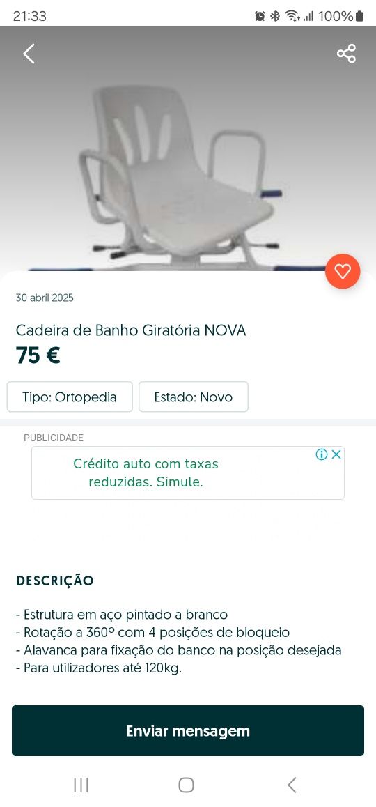 Cadeira rotativa banho