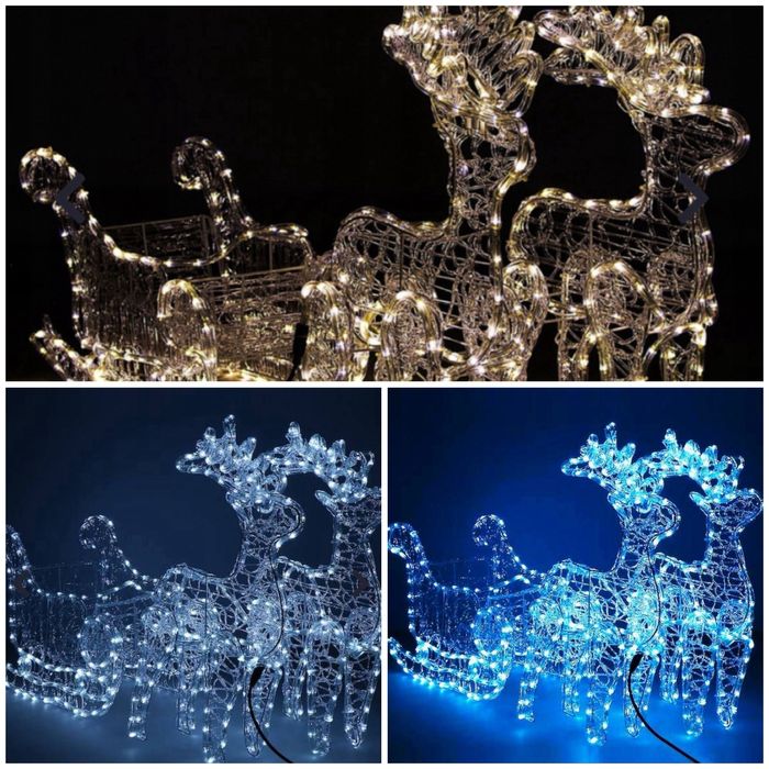 Renifery z saniami led zaprzęg flash świąteczne śliczne 150cm nowe wow