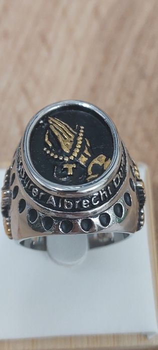 Sygnet męski SREBRNY z motywem religijnym Stal nierdzewna WYPRZEDAŻ!!!