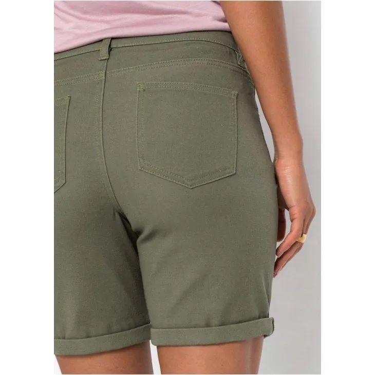bonprix khaki krótkie wiosenne letnie podwijane spodenki 34-36