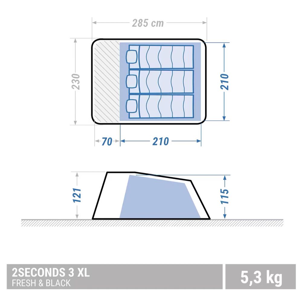 Tenda Quechua 2 Seconds 3 pessoas XL Fresh Black