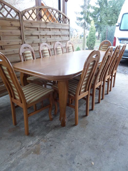 piękny duży masywny dębowy stół 10 krzeseł stan bdb wysyłka dowóz