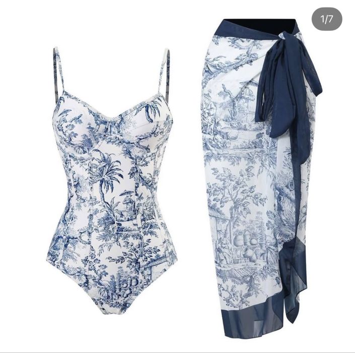 Купальник и парео б/у принт диор хорошее состояние