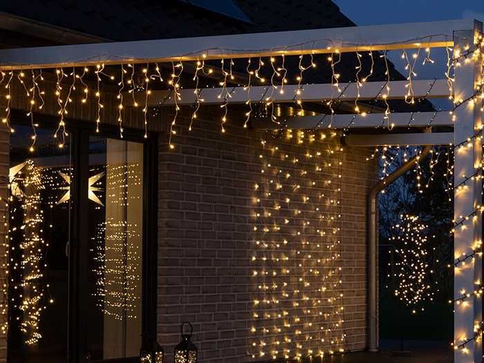 ТОП! Вулична гірлянда мішура роса на ялинку. Тепле біле світло.