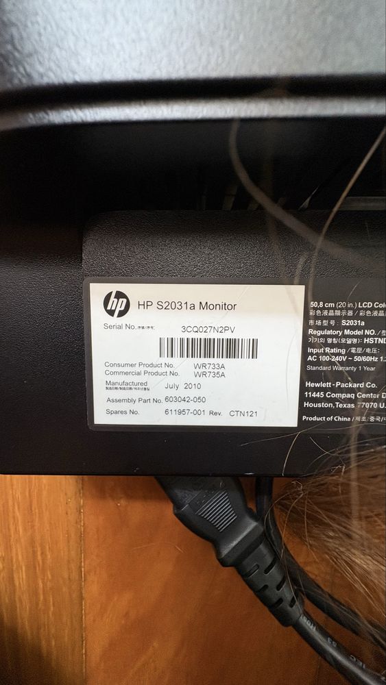 Monitor LCD HP S2031a VGA e DVI