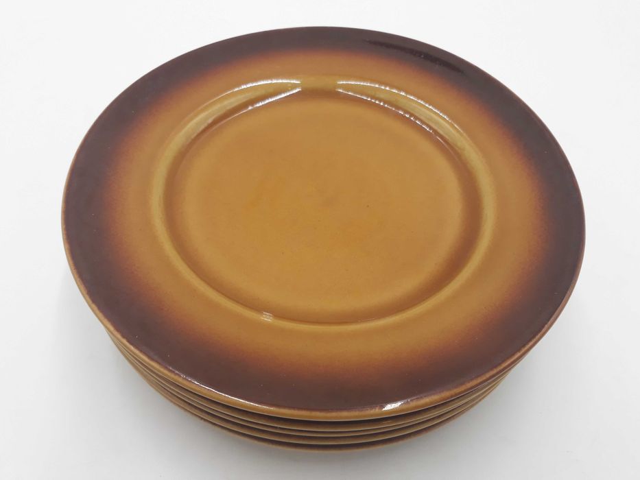 Talerze deserowe Tułowice Stoneware brązowe 19 cm miodowy brązowy PRL