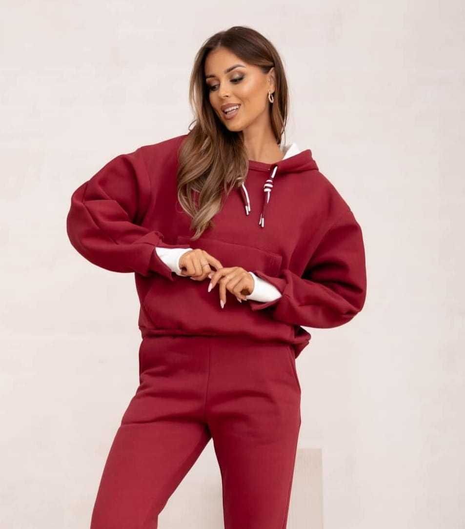 Dresy damskie bordowe ocieplane bluza oversize + spodnie r.UNI wys.24h