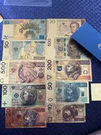 Zestaw zlotych banknotow