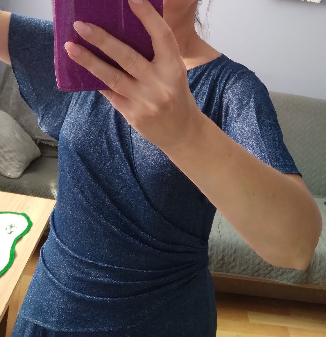 Suknia wieczorowa imprezowa wesele mama młodej lekko brokatowa