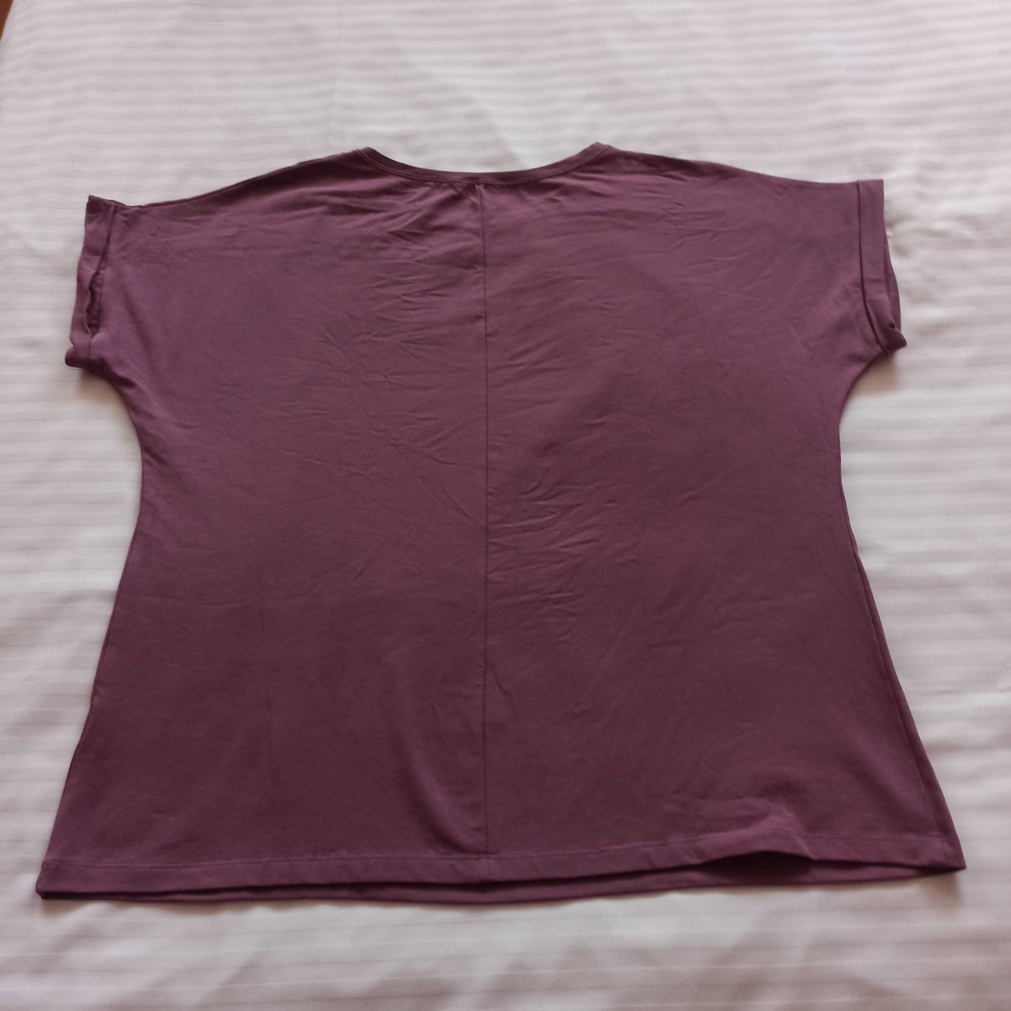 Letni bluzka t-shirt na lato w kolorze ciemnego różu dekor cekiny