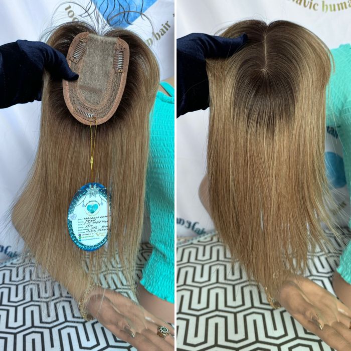 Накладка с натуральных славянских волос кожа шёлк омбре корни русый