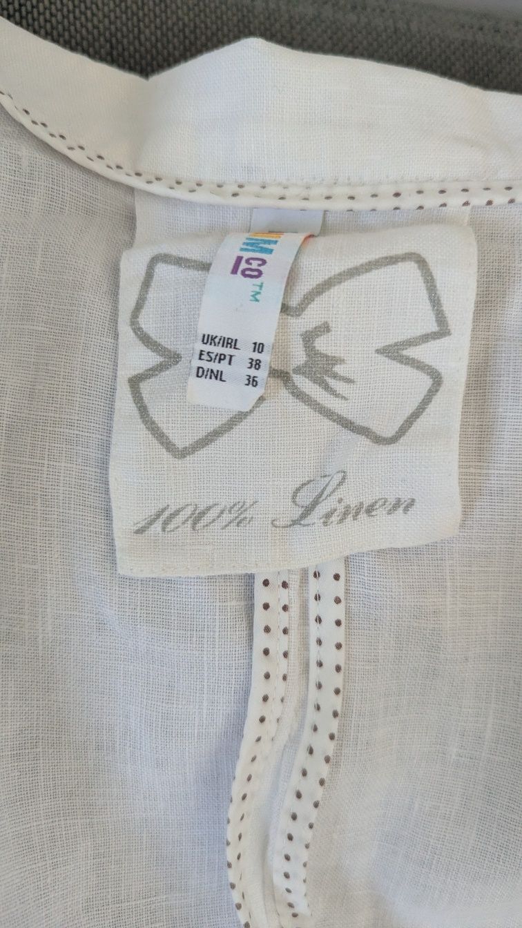Denim Co lniana letnia biała marynarka żakiet 100% len 38