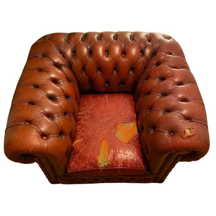 Oxblood Red Chesterfield Club Chair - Bamboo Trim