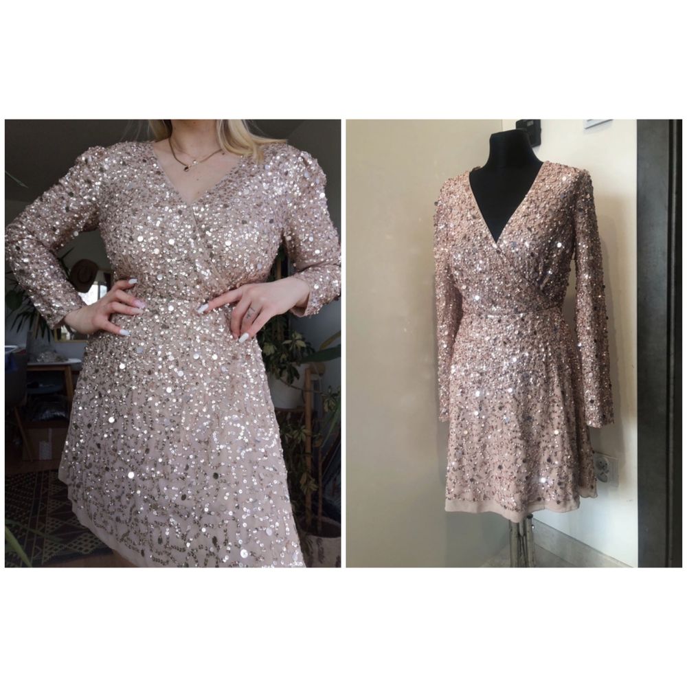 Maya deluxe cekinowa sukienka mini kopertowa 44 xxl asos luxe