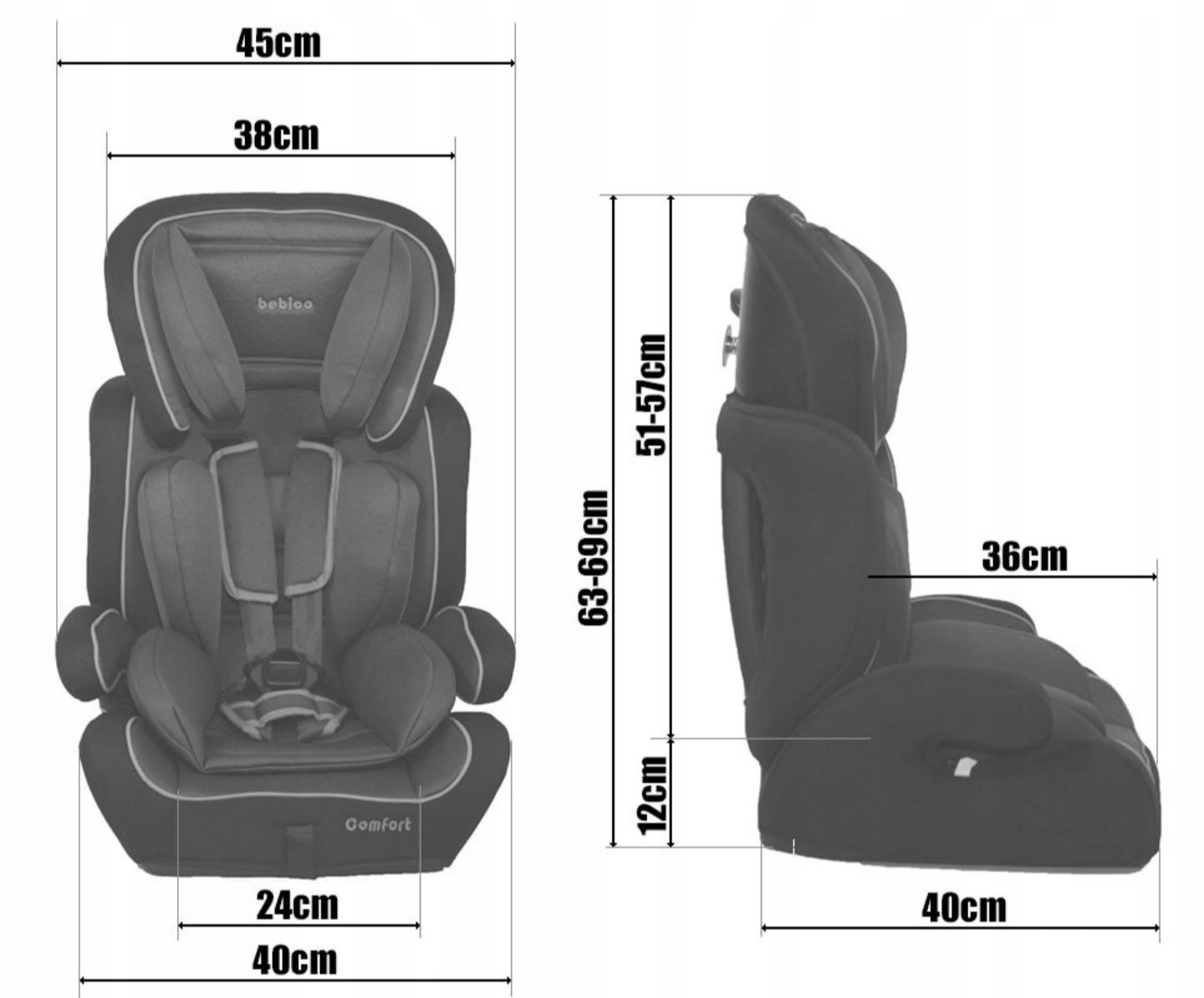 Fotelik samochodowy dla dziecka Bebico i-Size 76-150 cm 9-36 kg